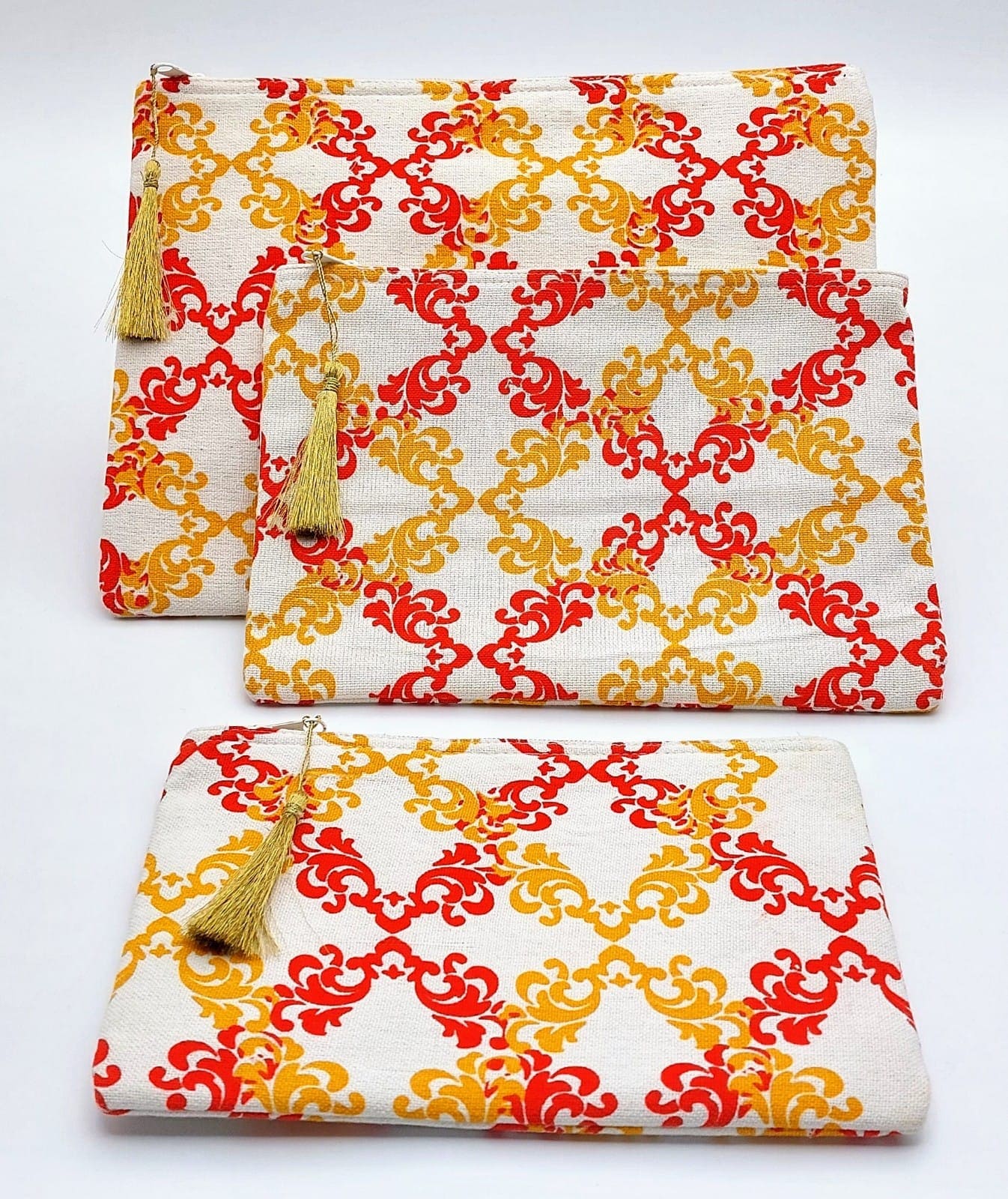 COTTON FOIL PRINTING (ORO yellow red zigzag embroidery)